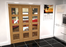 Internal Bifold Doors Pre-finished Oak 4L Clear Glass & Stabilising Base Track
