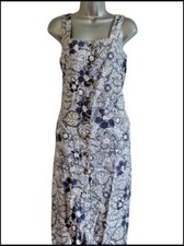 Next Navy Blue Floral Strappy Button Through Linen Blend Midi Shift Dress 6, 10