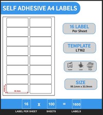 LABELS - SELF ADHESIVE STICKY A4 ADDRESS LABELS INKJET LASER COPIER PRINTER PEEL