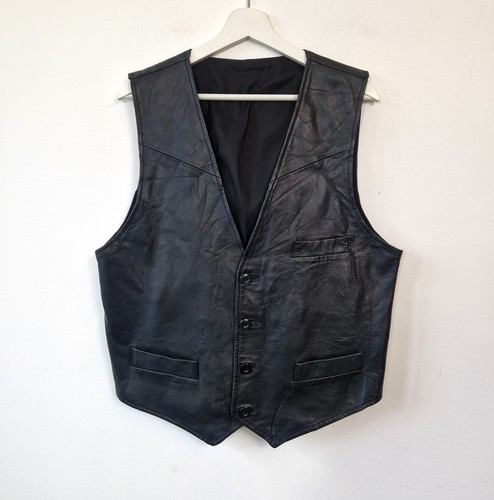Genuine leather vest black - genuine,