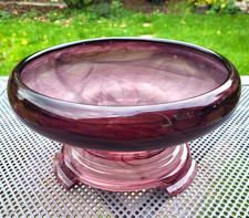 Art Deco Davidson Amethyst Purple Cloud Glass Bowl & Stand E454