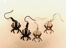 Spider dangle earrings in a choice of two colours, Halloween, goth, gift, fun