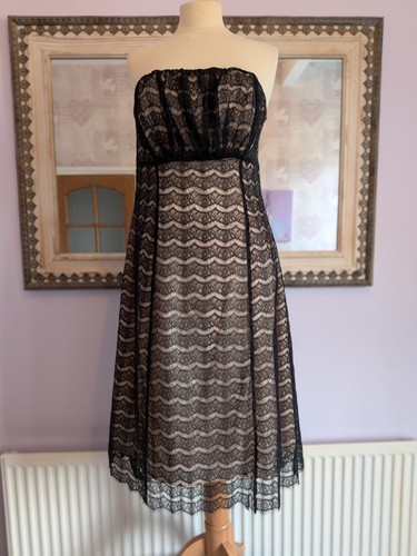 Black strapless lace dress - black,