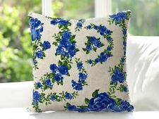 Traditional Cushion Covers- Beige Blue Green Rose Floral 16x16" 40cm Shabby chic