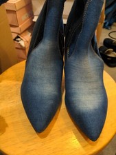 Sergio Todzi Embroidered Thigh High Blue Denim Boots UK 4 EU 37 BN