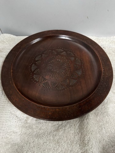 Hand carved wood plate - wood,