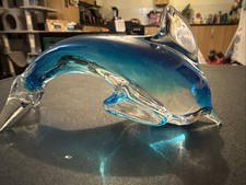 Art Glass Dolphin Clear And Blue. 14cm Long