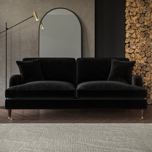 Black velvet seater sofa - 3,