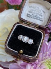 Three Stone Old Cut Diamond Platinum Ring 1.25ct