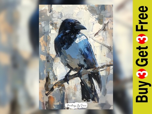 Striking magpie portrait oil - magpie,