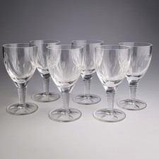 Set of 6 Vintage Cut Crystal Sherry / Port Glasses – Etched Floral, 4.25" Tall
