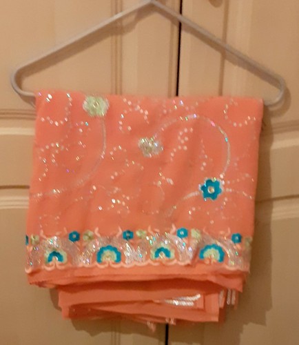 Peach with silver embroidered - peach,