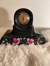 Longton Ceramic Napoleon Clock Black With Pink Floral Design