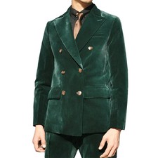  Double Breasted Green Velvet Mens Suits Wedding Tuxedo Groom Bestman Bespoke