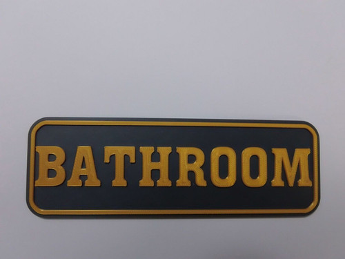Gold grey bathroom door - bathroom, sign