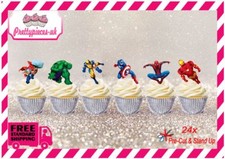 Marvel Super Heros 24 Stand-Up Pre-Cut Wafer Paper Cup cake Toppers