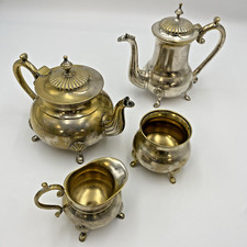 Vintage Metal Decorative Coffee and Tea Pot with Creamer Jug and Small Pot   B11