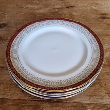 Set of 4 Royal Grafton Majestic Salad Plates Red & Gold Bone Fine China Vintage 