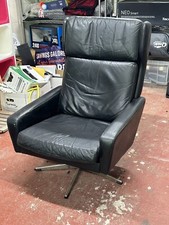 Danish Black Leather Swivel