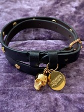 Alexander McQueen Bracelet Bangle Belt Leather Black Skull Charm