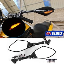PAIR UNIVERSAL MOTORCYCLE REAR VIEW MIRRORS WITH LED TURN SIGNAL INDICATOR