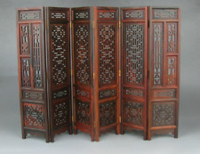 9.7" H China Rosewood Folding Screen Byobu Carved Flower Design Small Folding/