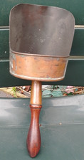 Antique 19th century Coal Scuttle Scoop. Cooper with wooden handle.