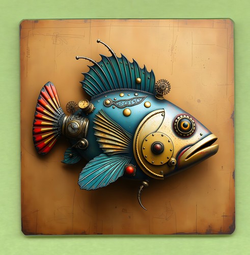 Steampunk fish 10cm glass - steampunk,