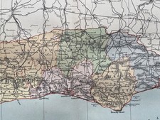 Antique map of Sussex colour chromolithograph 1895