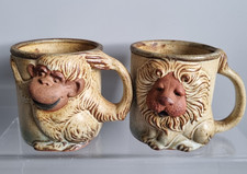 John Buck Pottery Animal Mugs Cups Monkey Lion novelty stoneware studio 8.5cm