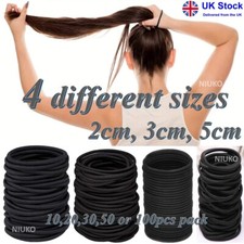 Black Hair Bands Elastics Bobbles Thin Thick Women Girls Kids Endless School Set