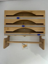 Bamboo Wrap Dispenser With Cutter For Foil ,Cling Film Kitchen Storage Organizer