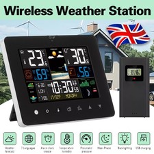 Weather Station Indoor Outdoor Wireless W/ Sensors Digital Colored Screen Black