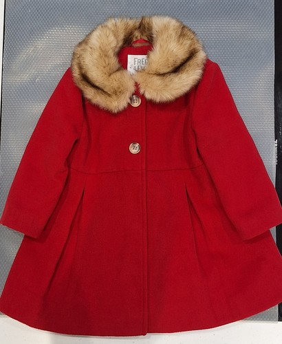 Red faux fur collar coat - faux,