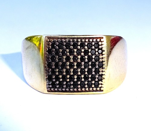 Mens 9ct gold black - black, tourmaline