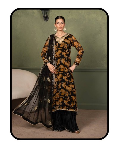 Floral black plazzo kurta - floral,