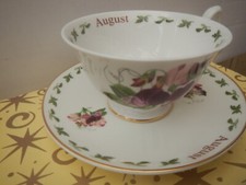 VINTAGE SUTHERLAND FINE BONE CHINA AUGUST FLORAL CUP AND SAUCER GILT TRIM