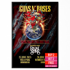 Guns N’ Roses Concert Poster Because What You Want Tour 2025 UK Dates A5-A3