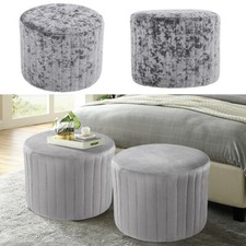 Grey Velvet Pouffe Footstool