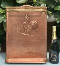 VINTAGE FRENCH COPPER KITCHEN UTENSIL RACK, COQ, COCKEREL HANGING RAIL - 49x37cm