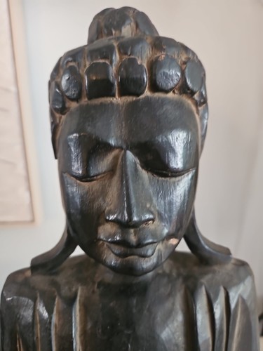 Large wooden seated buddha - wooden,