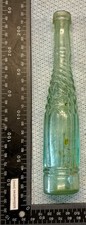 1890’s Attractive Fluted Ornate Tall Salad Dressing Aqua Glass Bottle (K203)