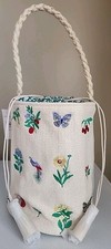 NWT Ann Taylor Cream Spring & Summer Themed Lined Embroidered Bucket Bag Handbag