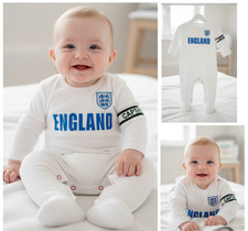 Baby England Sleepsuit George White Red 100% Cotton Romper 0-3 3-6 6-9 Mths NEW
