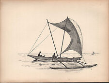1936 SAILING SHIP PRINT ~ AN OUTRIGGER CANOE FROM CEYLON