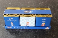 (113) Tetley Tea Caddy Gift Set Metal Tins With Tea/Sugar Included (Out Of Date)