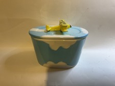 Vintage Retro Blue Utterly Butterly Ceramic Butter Dish With Airplane Lid 