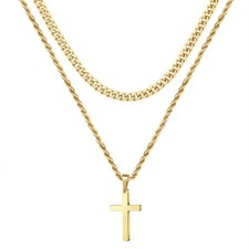 Mens CROSS Pendant Necklace Adjustable Stainless Steel GIFT for Boys Him Men UK