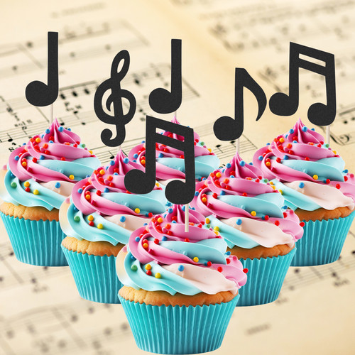 Black music notes cupcake - black,