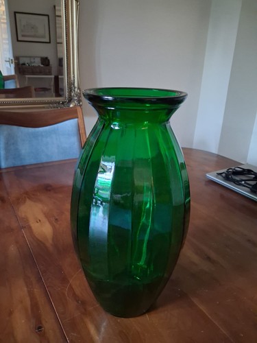 Large heavy green glass - large, vase